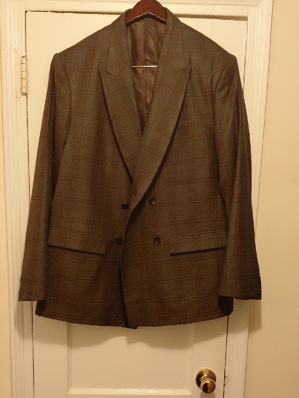 Men's Charcoal Plaid Double-Breasted Blazer, With Black & Burgandy